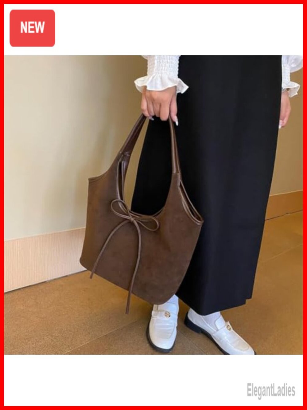 Faux Suede Hobo Tote Bag with Cross Lock - Picture 2 of 6